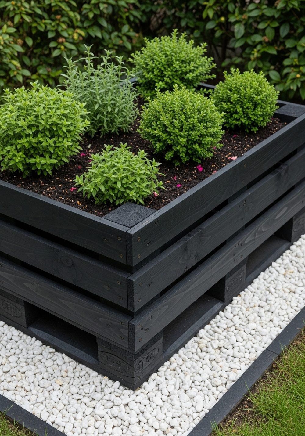 Sleek Charcoal Pallet Raised Bed With Gravel Frame