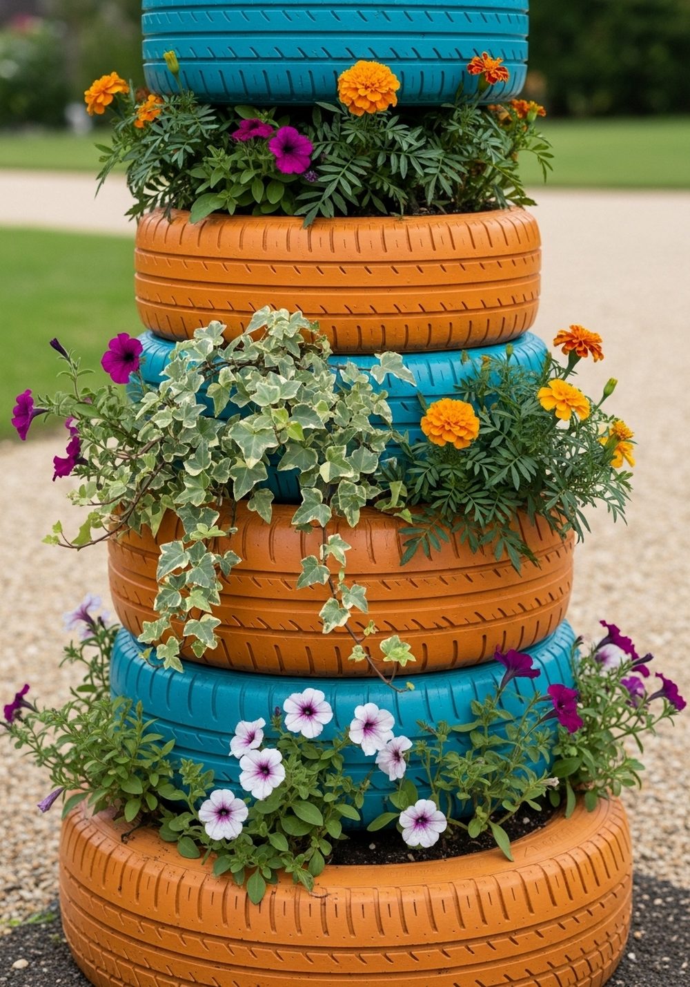 Stack Old Tires Into A Flower Tower