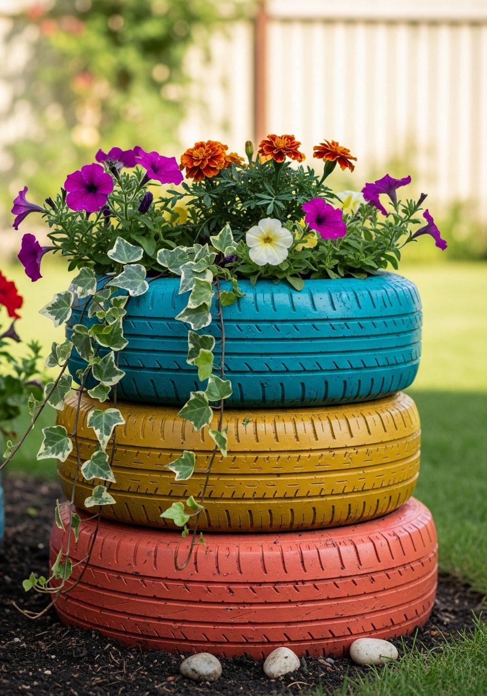 Stack Painted Tires Into A Bold Flower Tower
