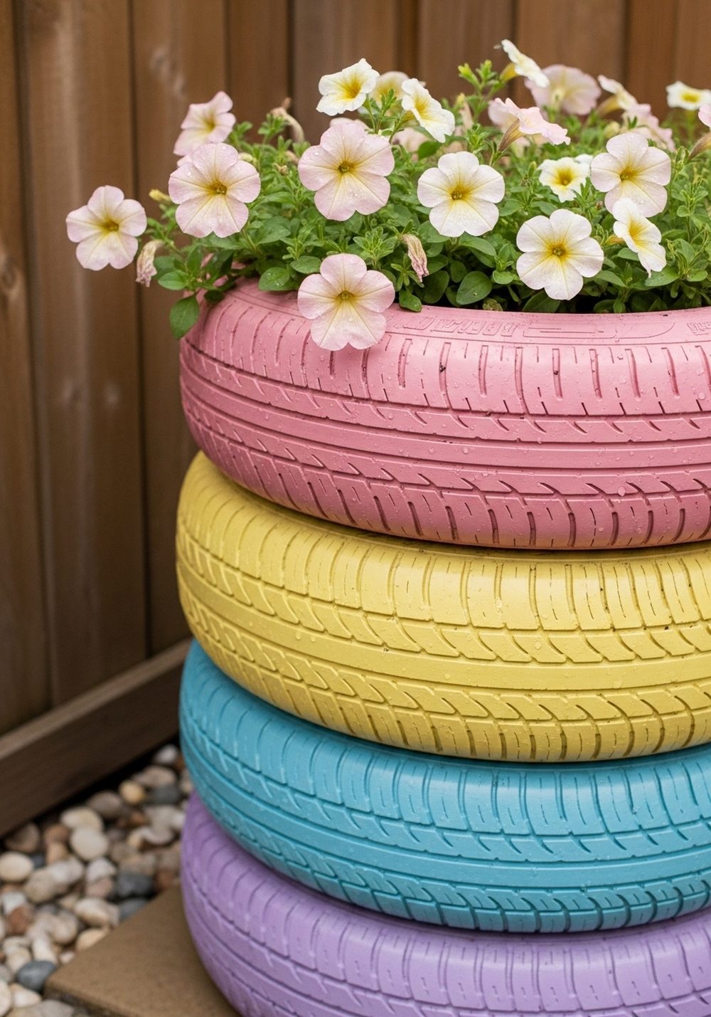Stacked Pastel Rainbow Tire Tower