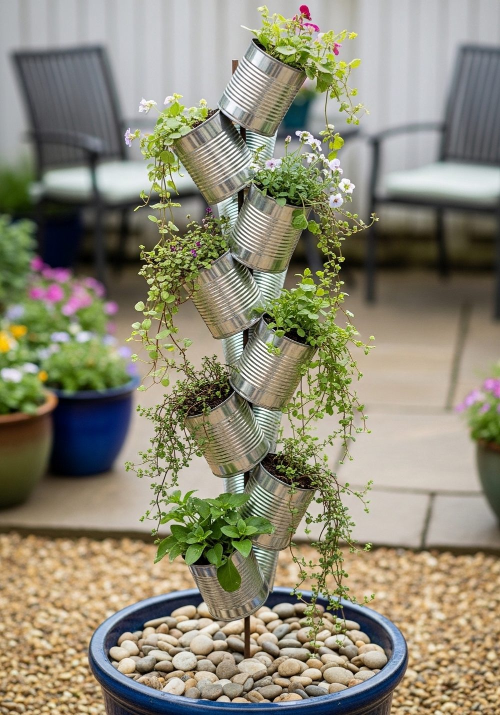 Stacked Tin Can Tower Planter
