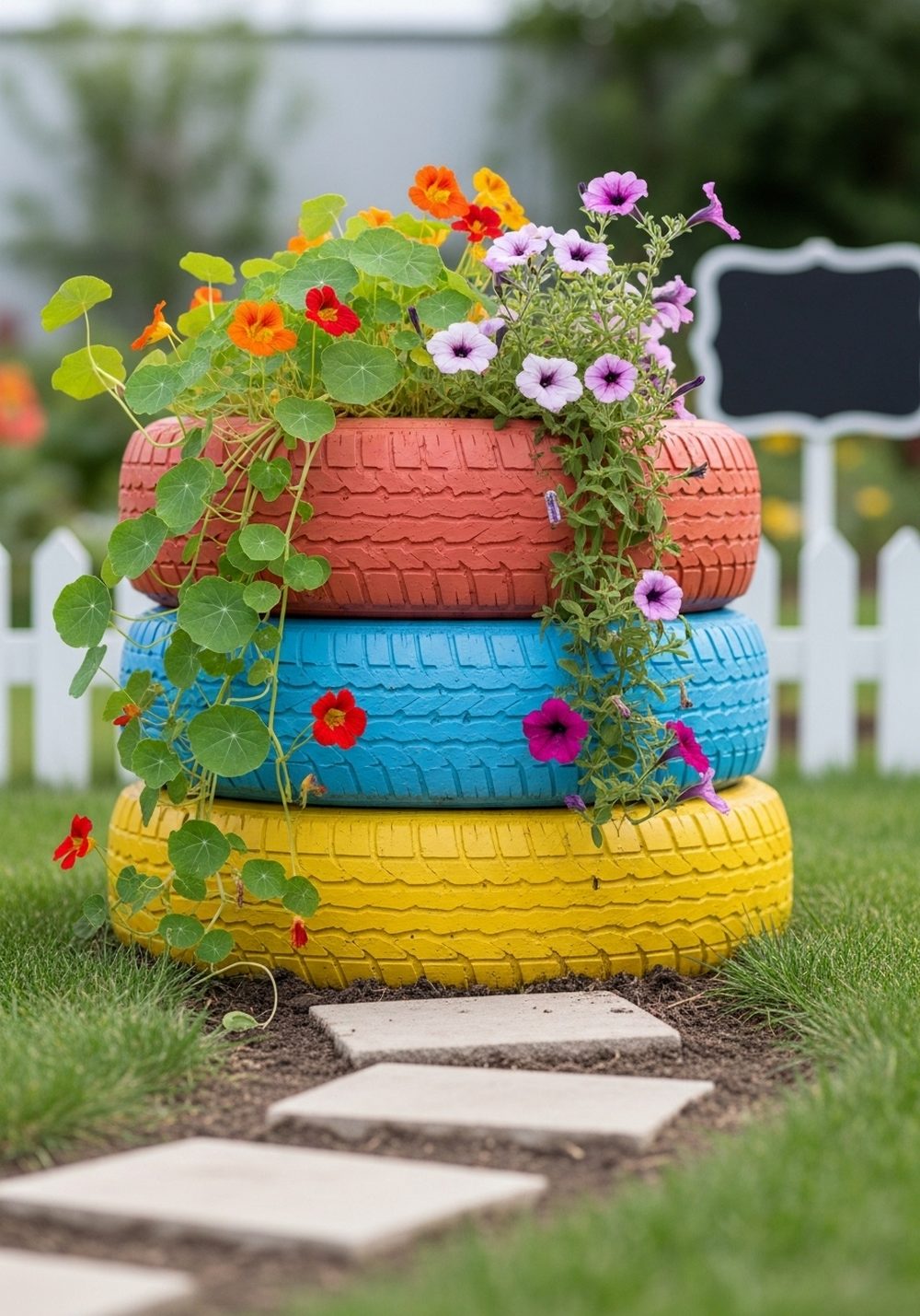 Stacked Tire “Color Tower” Flowers