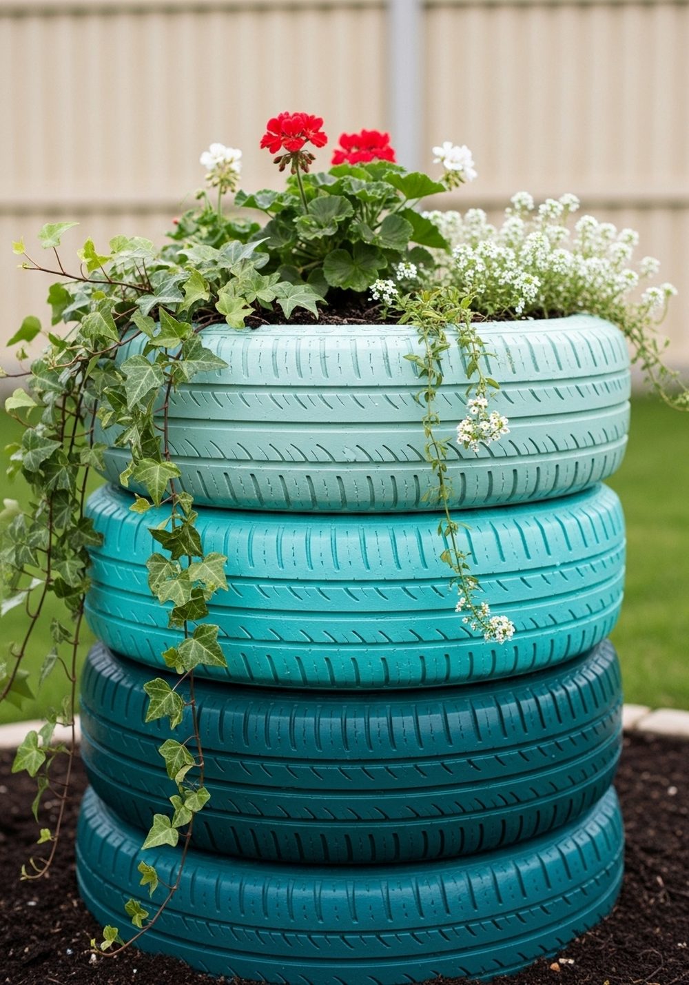 Stacked Tire Flower Towers