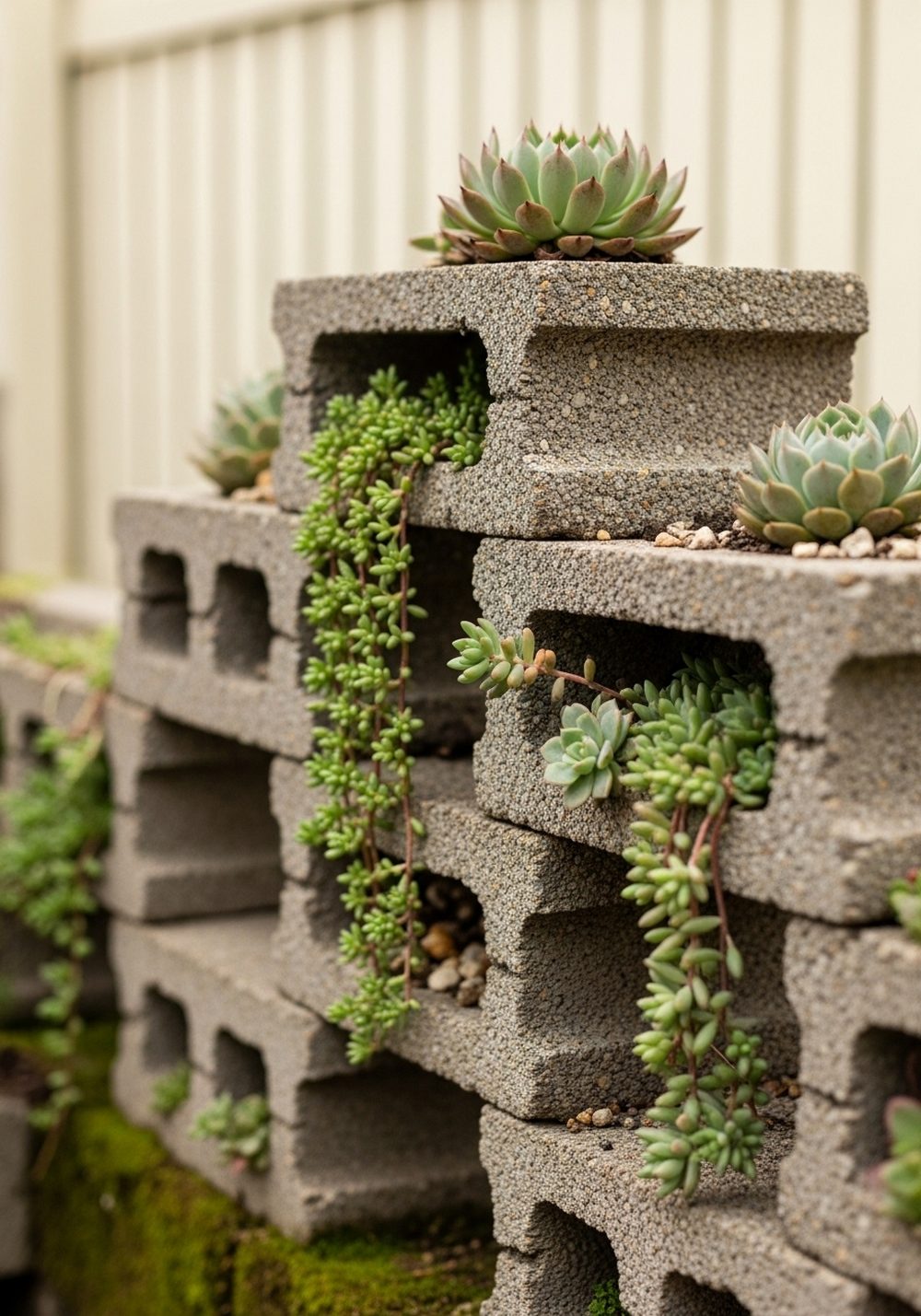 Staggered Cinder Block Succulent Wall