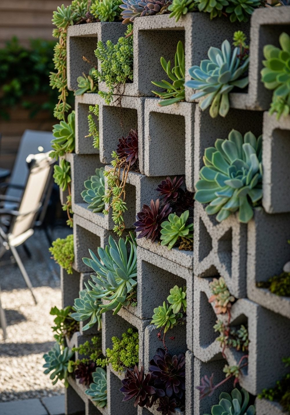 Staggered Privacy Screen Succulent Wall