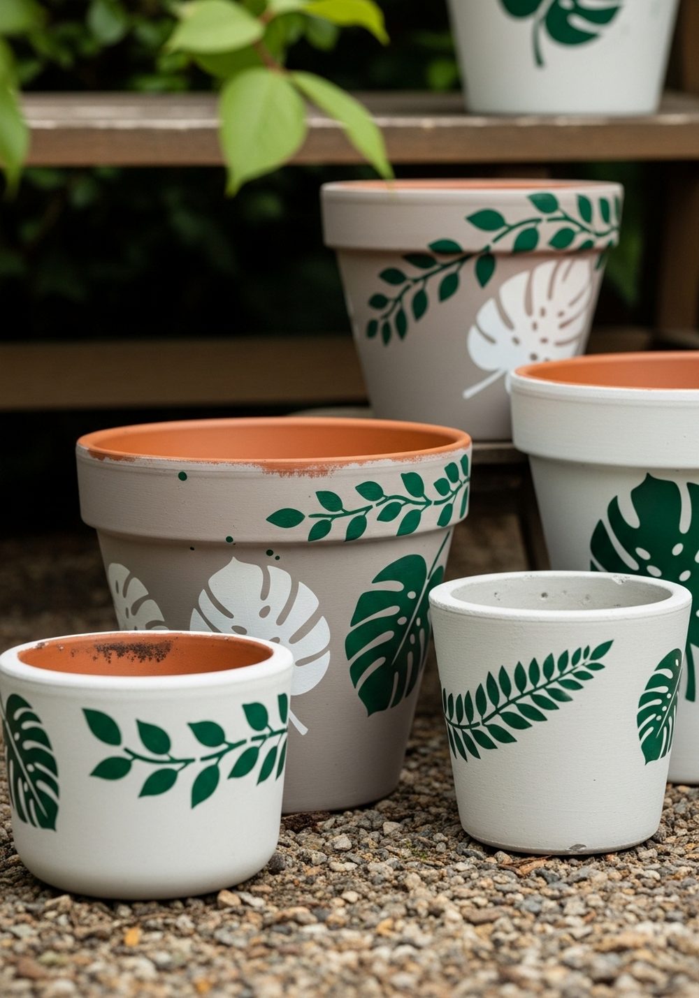 Stenciled Leaf Silhouette Pots
