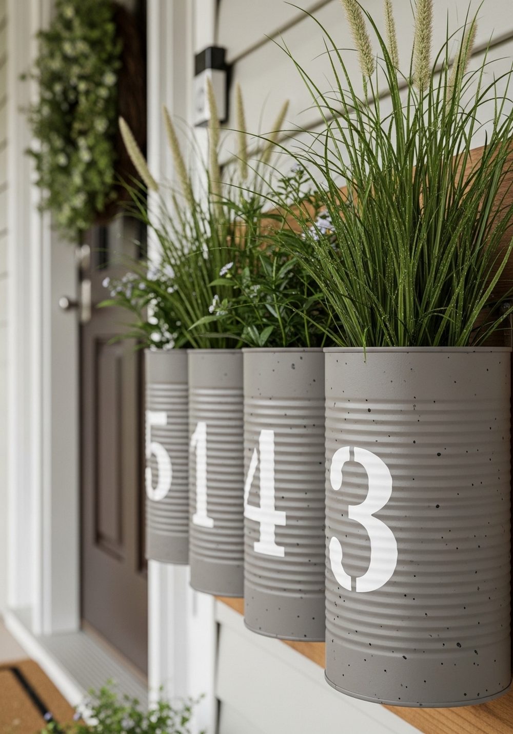Stenciled Tin Can House Number Planters