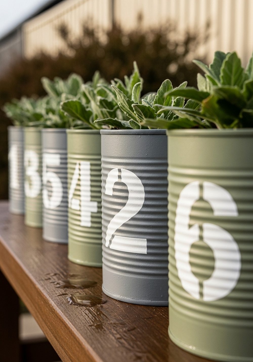 Stenciled Tin Can Numbered Planters