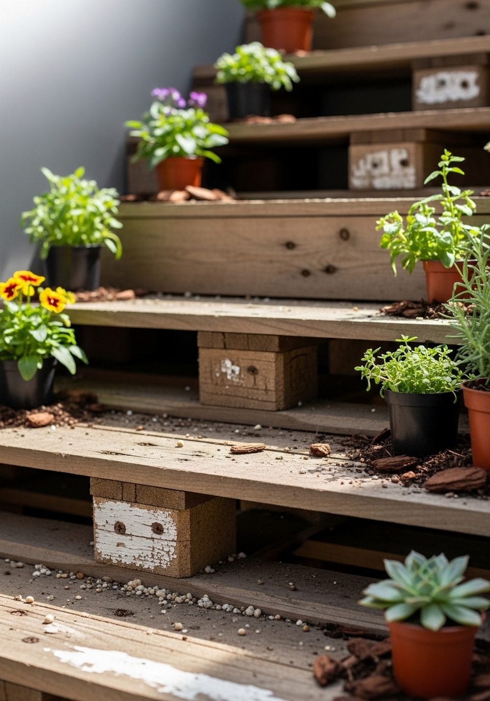 Stepped Pallet Planter Staircase