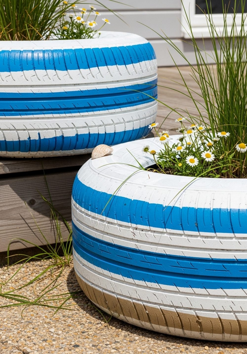 Striped Beach-Hut Tyre Planters