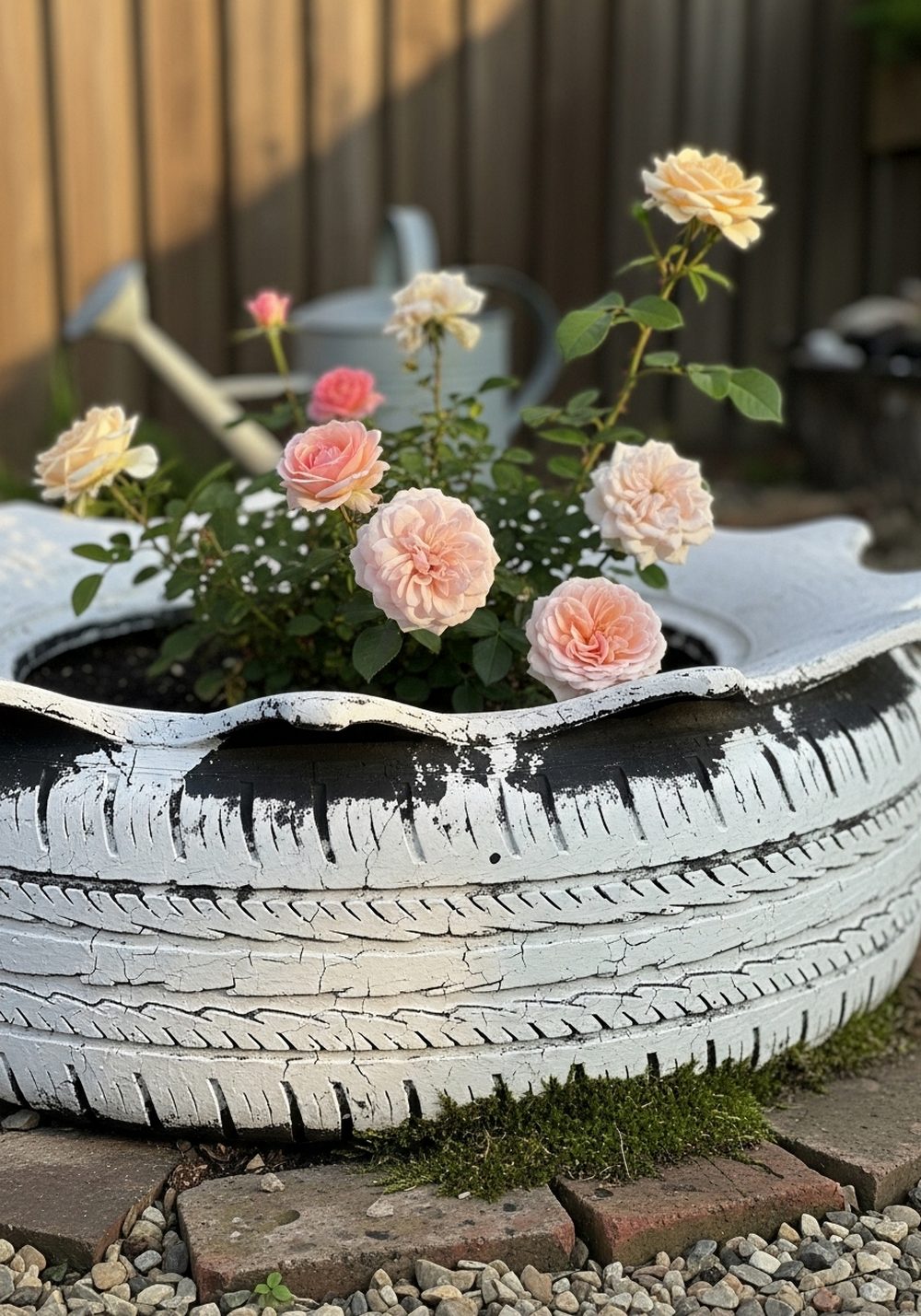 Style A Rustic Whitewashed Tire Rose Bed