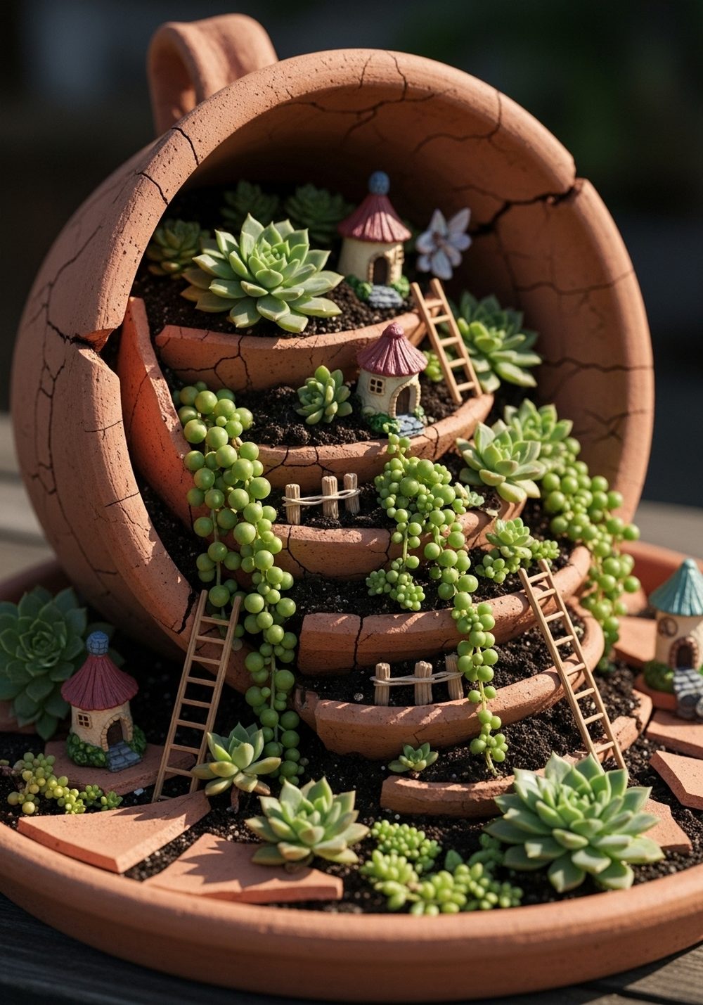 Succulent Waterfall Fairy Village