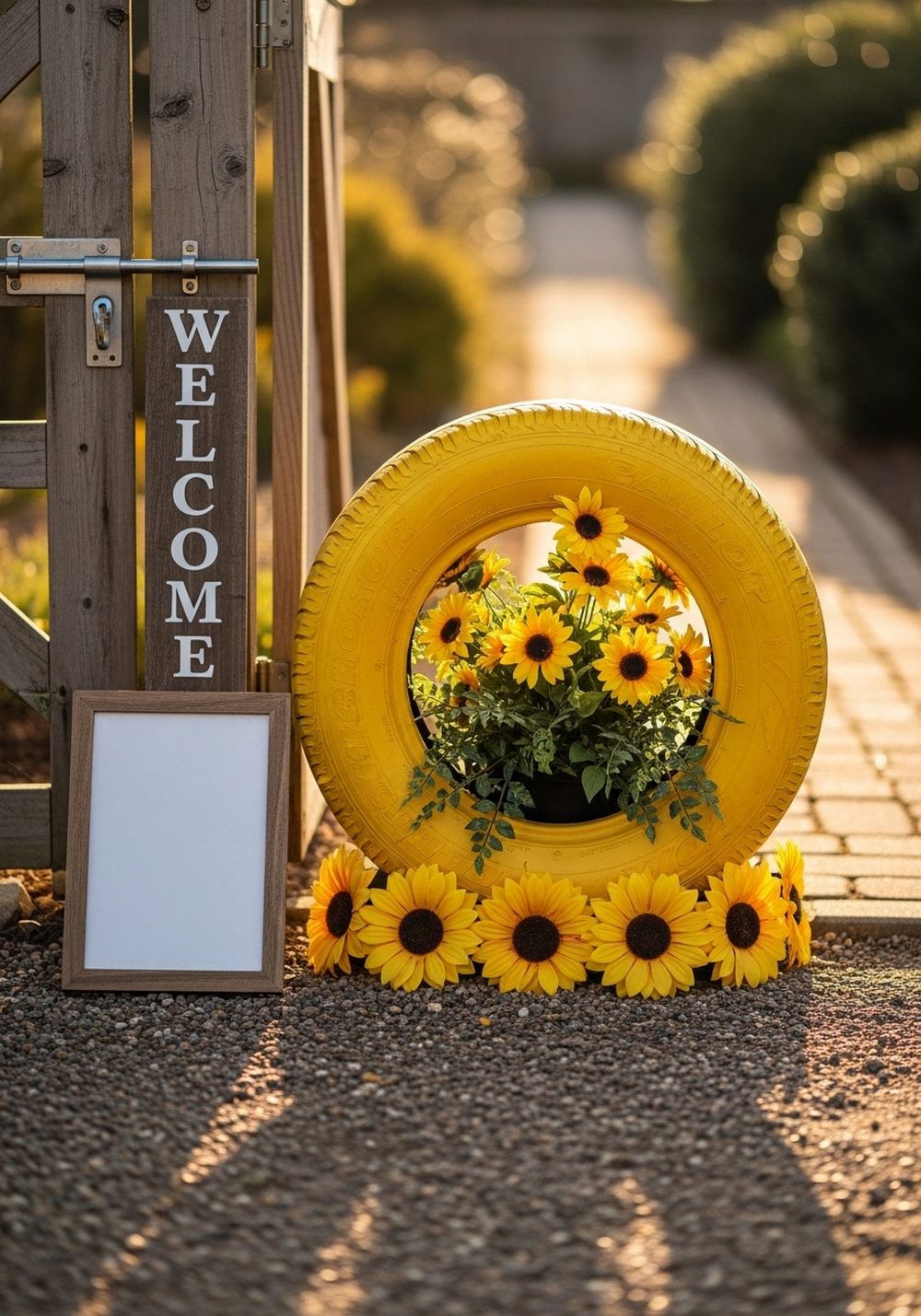 Sunflower Tire Welcome Flower By The Gate