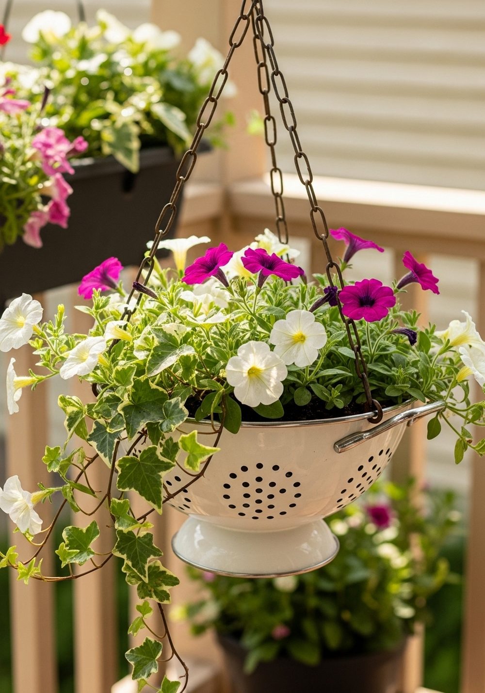 Sunny Porch Colander Flower Baskets