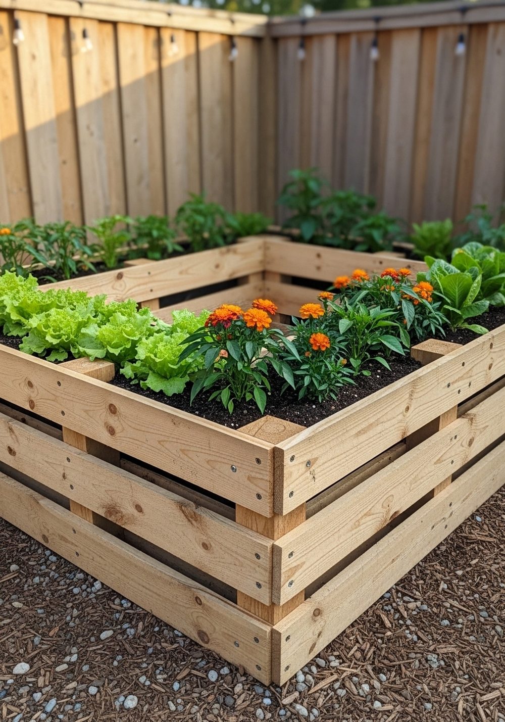 Tall Pallet Corner Bed For Small Yards