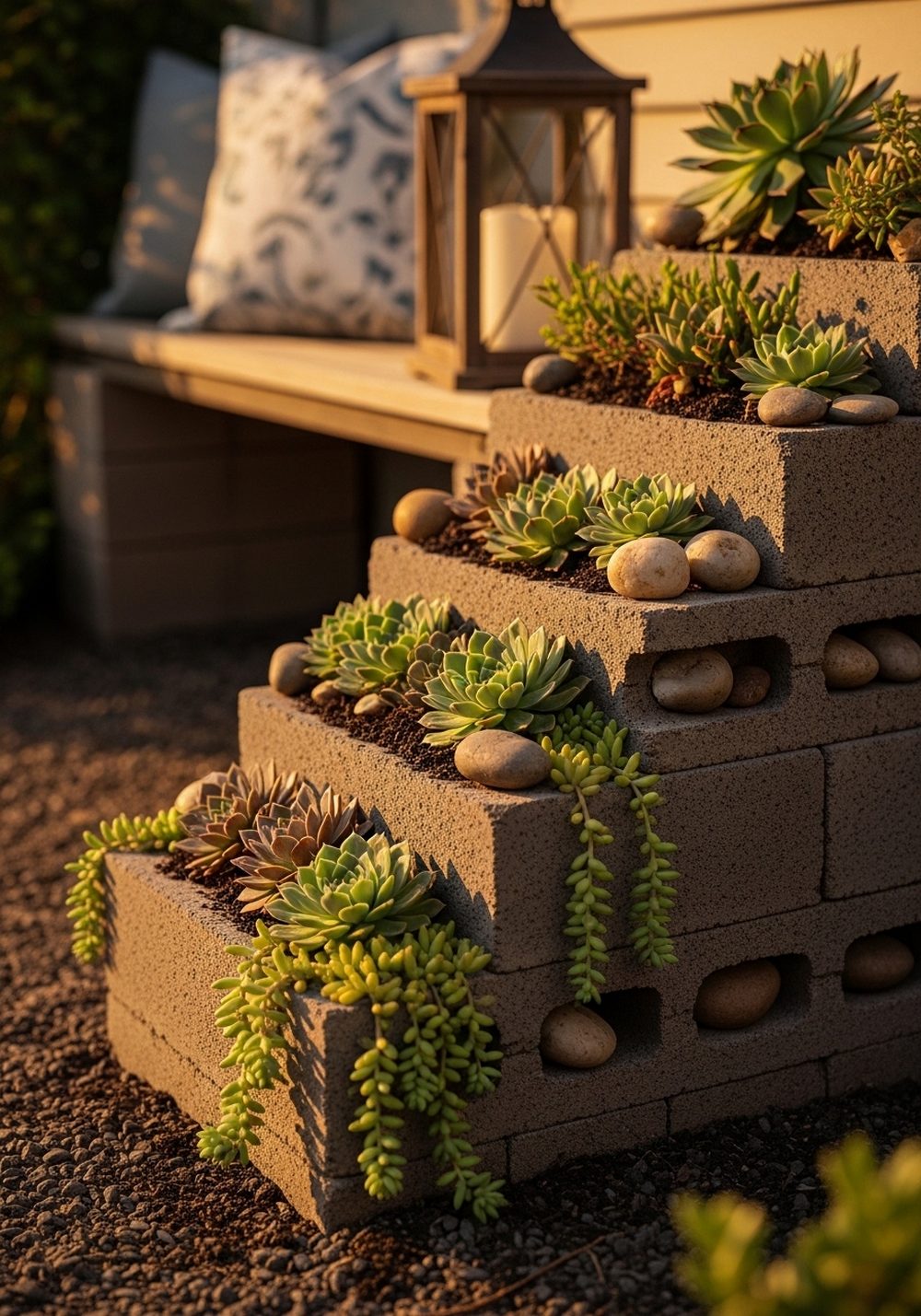 Tiered Cinder Block Wall Around A Seating Nook