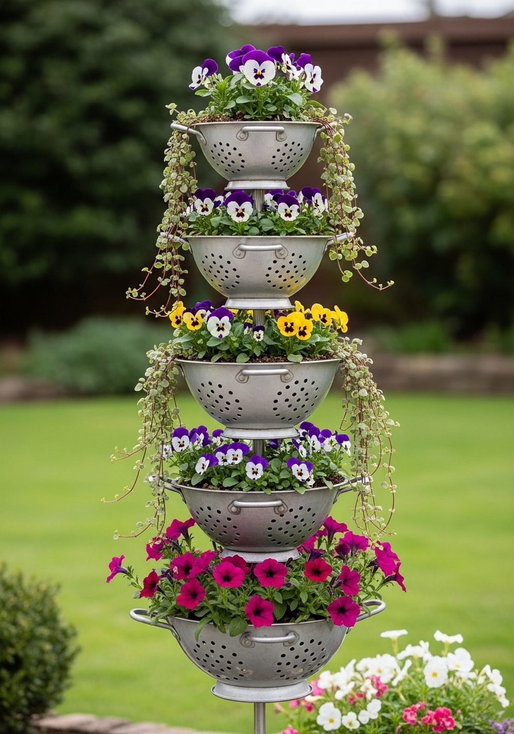 Tiered Flower Tower With Colanders