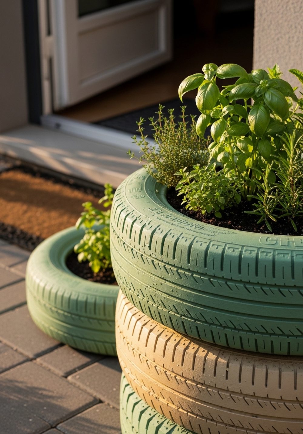 Tiered Herb Tire Stack By The Door
