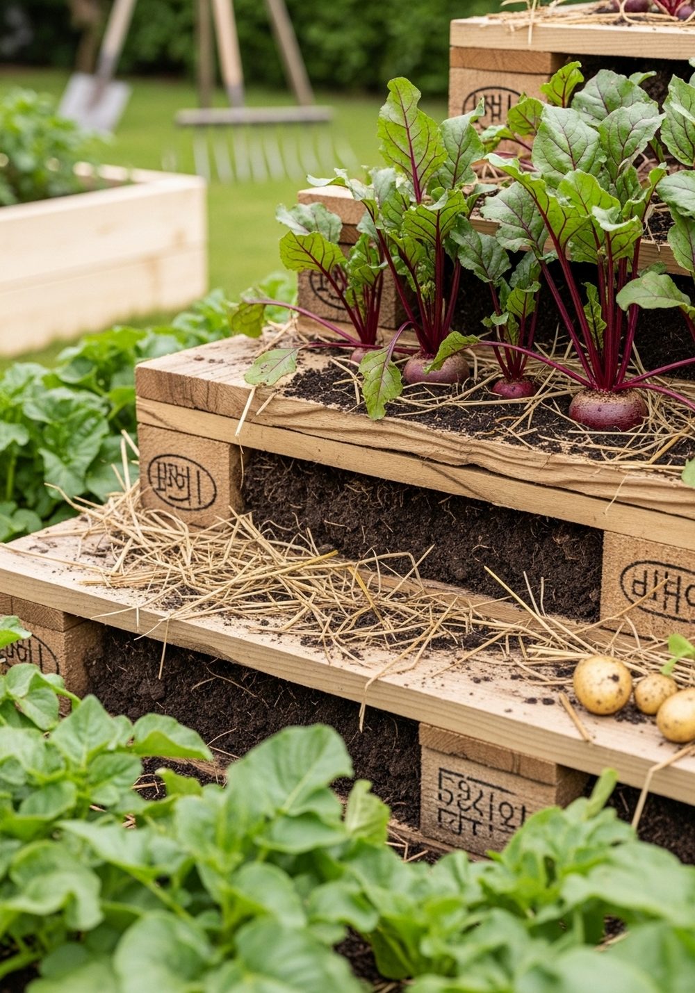 Tiered Pallet Potato And Beet Tower