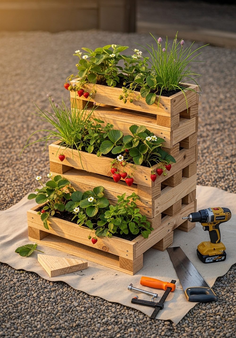 Tiered Pallet Strawberry & Herb Tower