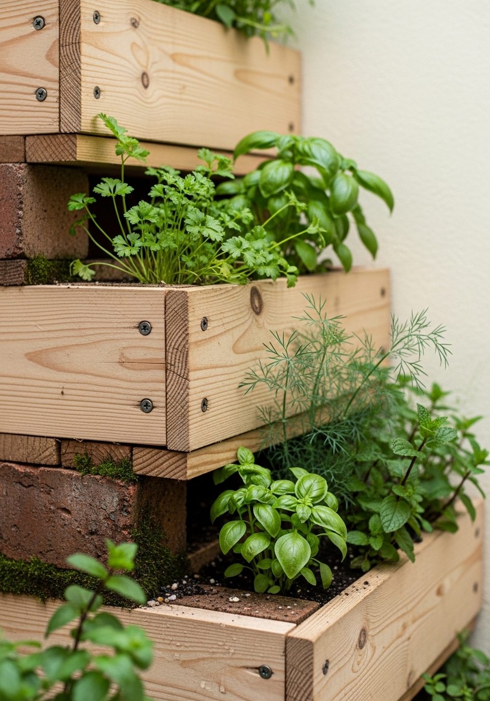 Tiered Stair-Step Pallet Herb Wall
