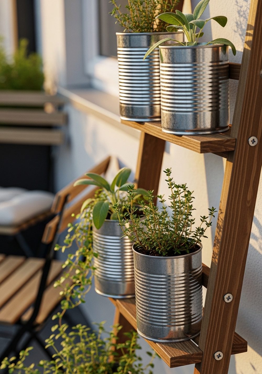 Tiered Tin Can Herb Ladder