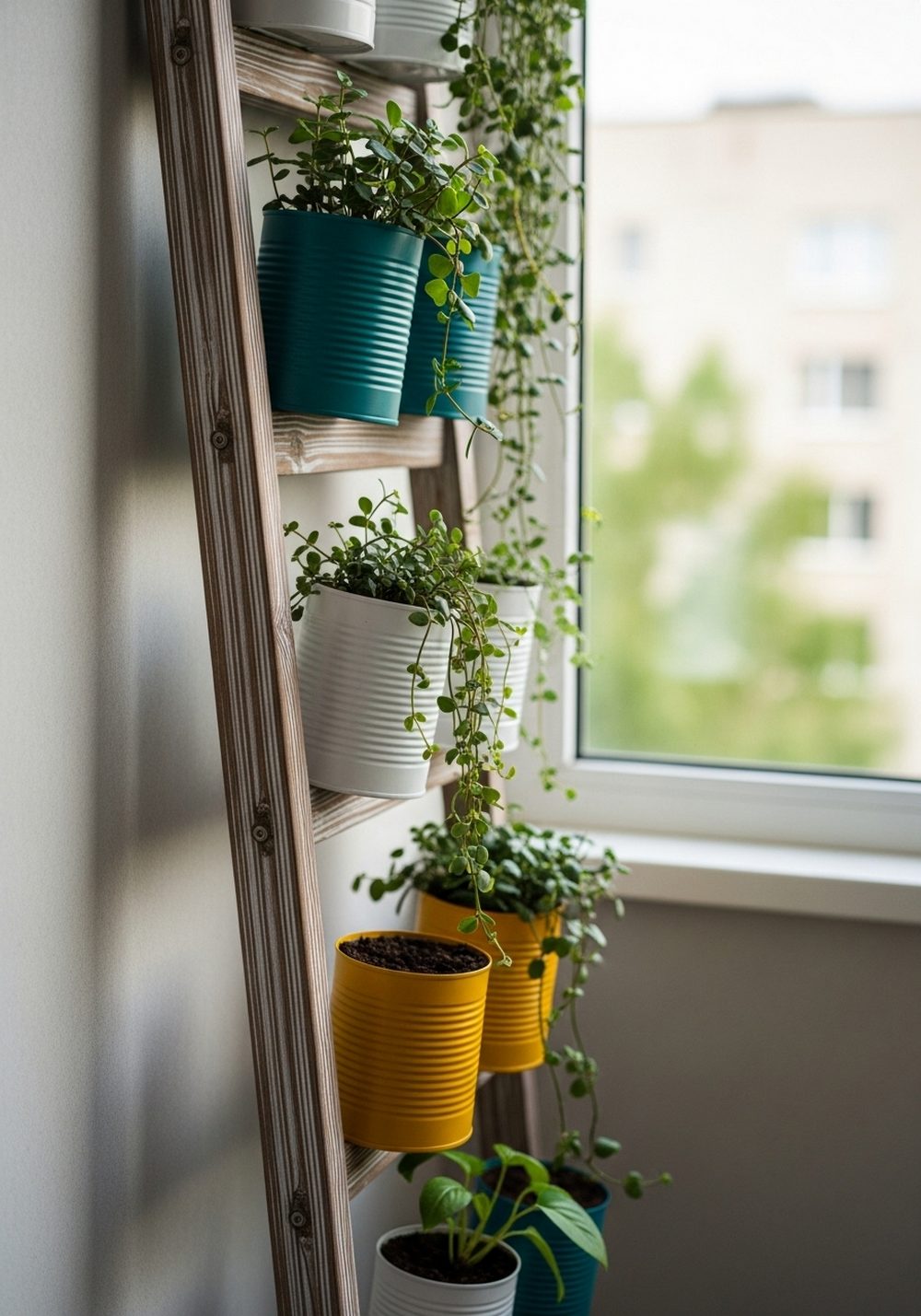 Tiered Tin Can Planter Ladder For Narrow Corners