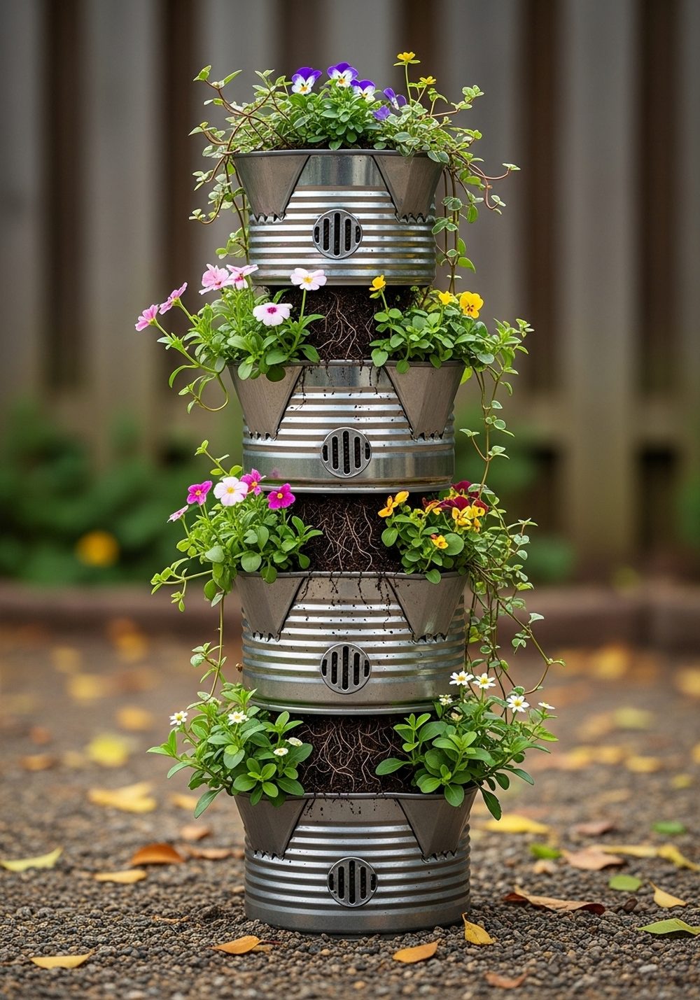 Tiered Tin Can Tower Planter