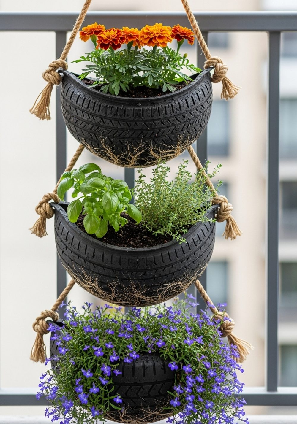 Tiered Vertical Hanging Tire Garden