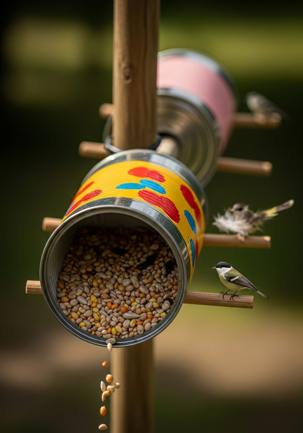 Tin Can Bird Feeders On A Pole