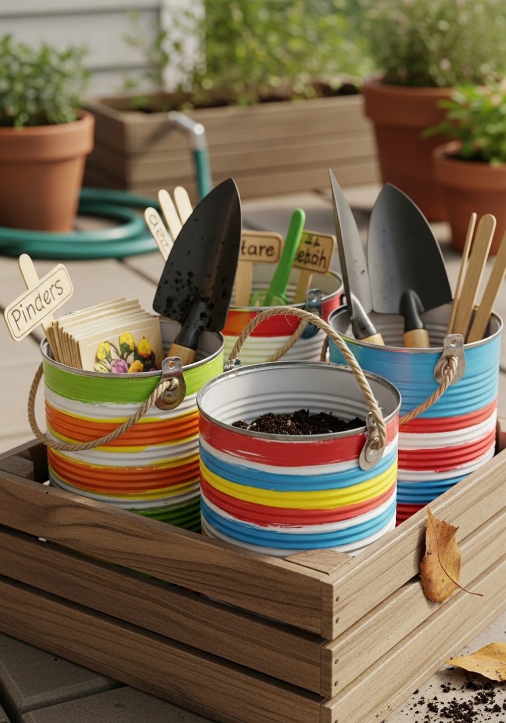 Tin Can Caddies For Kids’ Garden Tools
