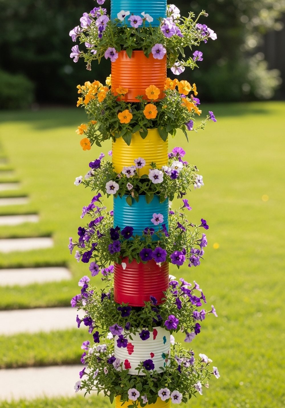 Tin Can Flower Tower Totem