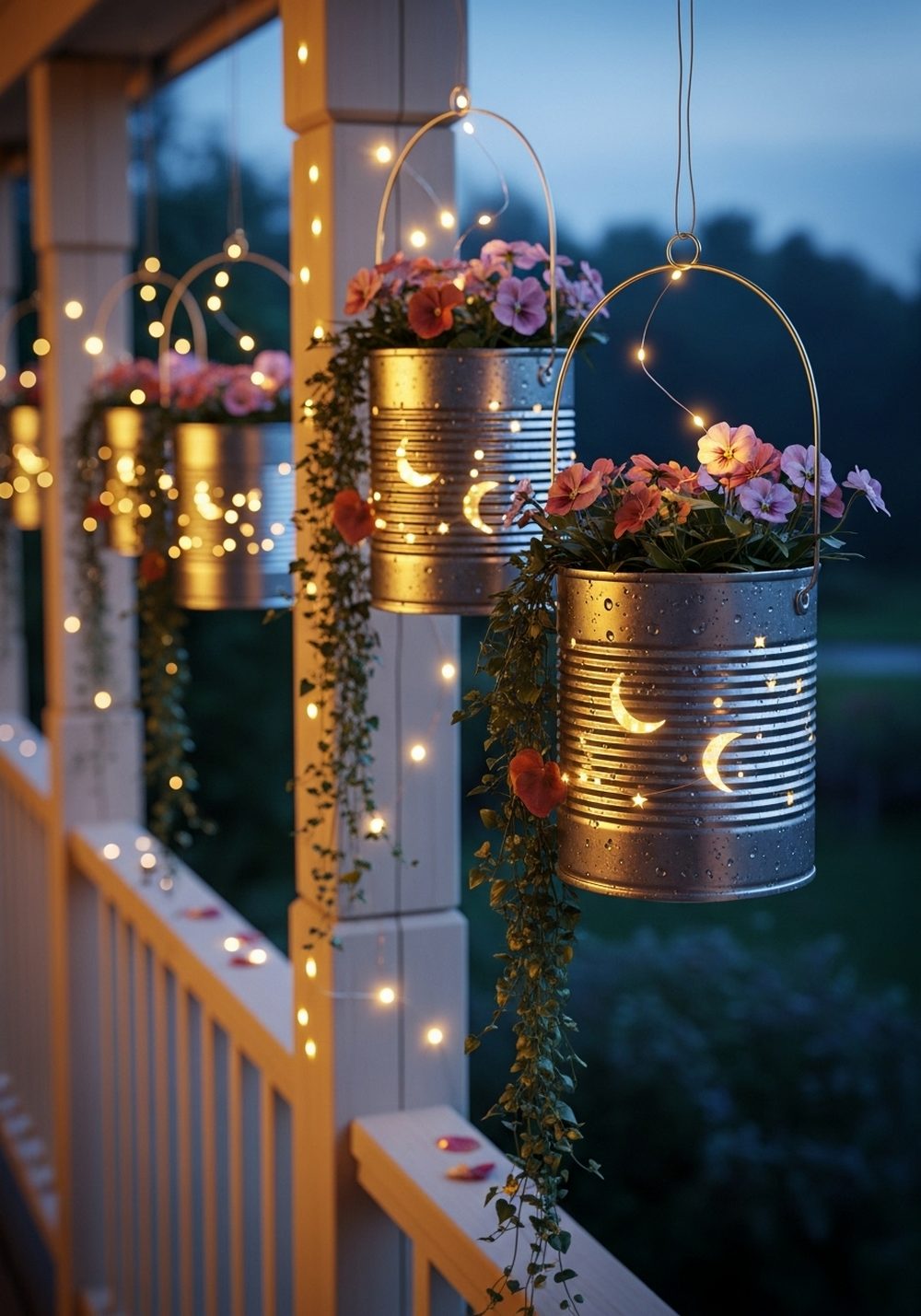 Tin Can Lantern Planters With Fairy Lights