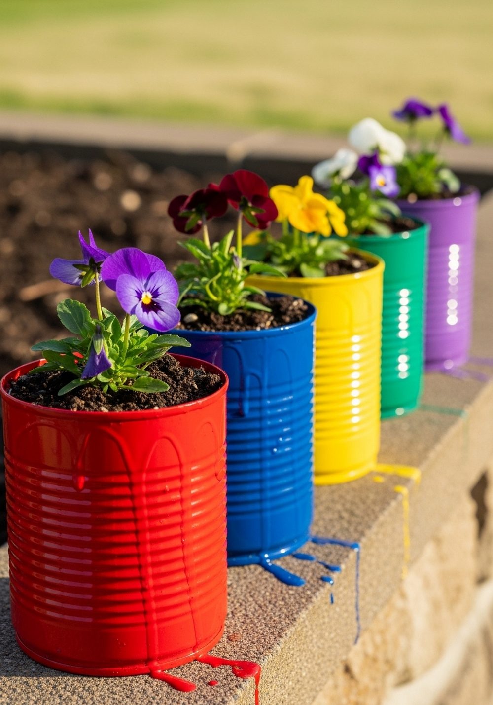 Tin Can Rainbow Planter Row