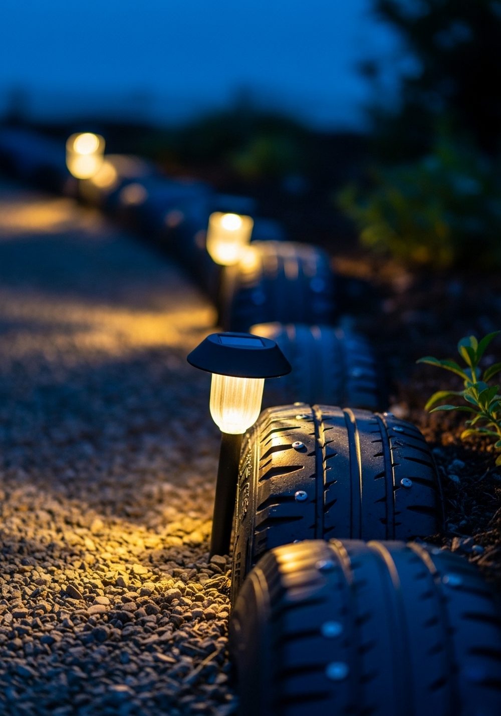 Tire Edging With Built-In Solar Lights