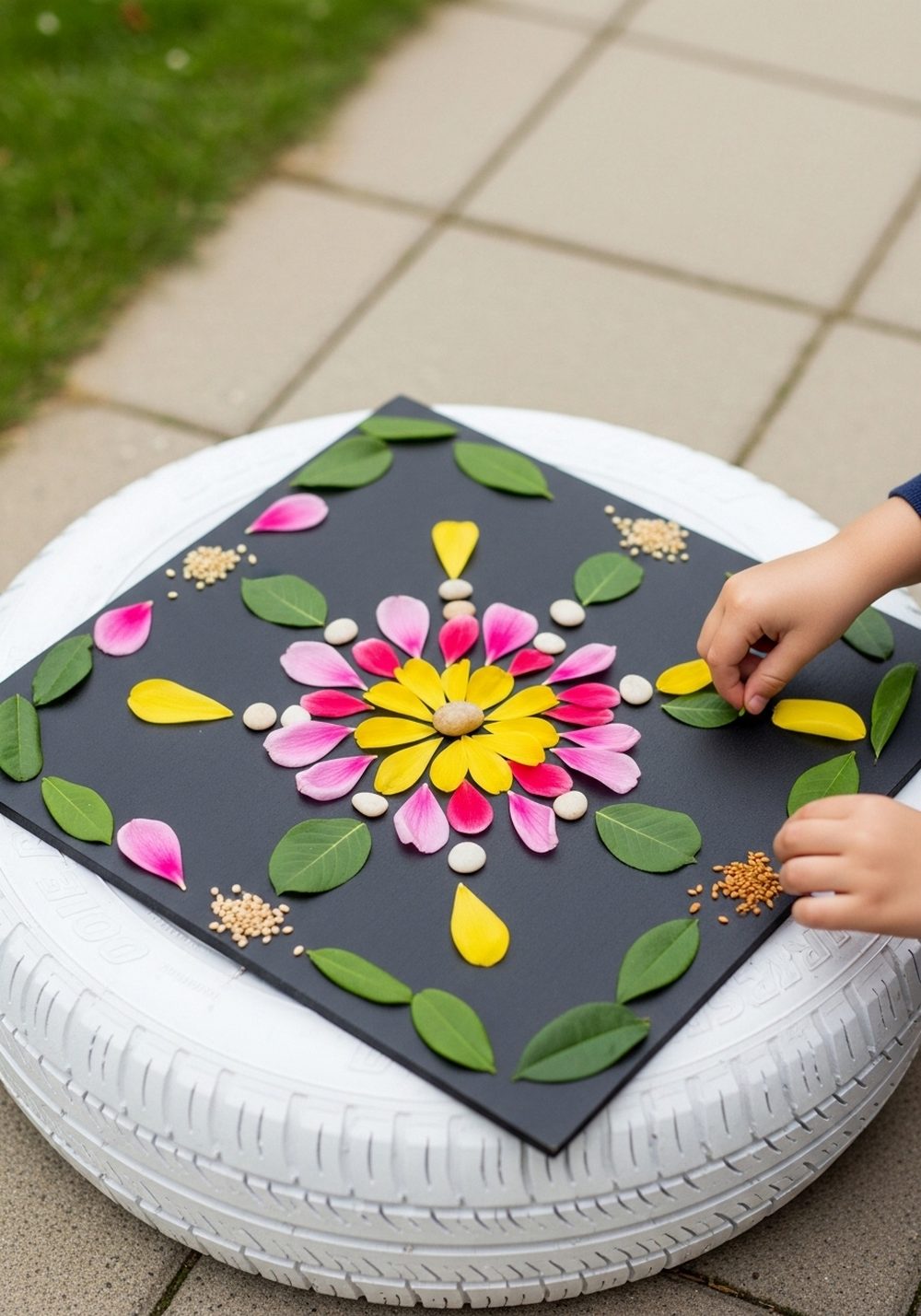 Tire Flower Mandala Play Tray