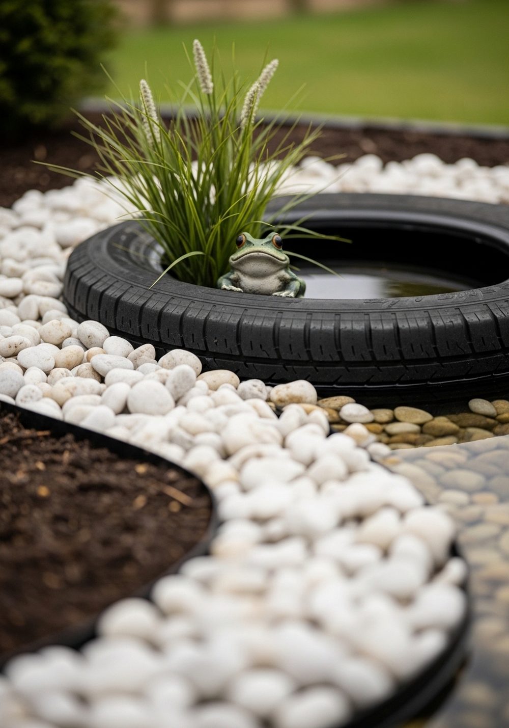 Tire Frog Pond Corner With Pebble Beach And Path