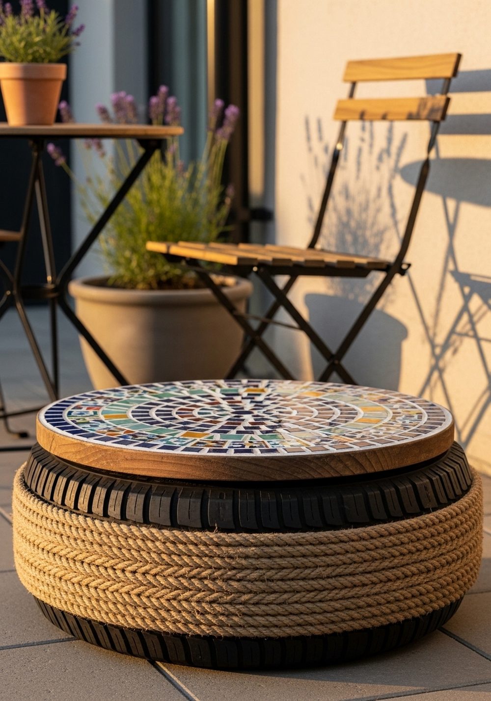 Tire Mosaic Patio Stool