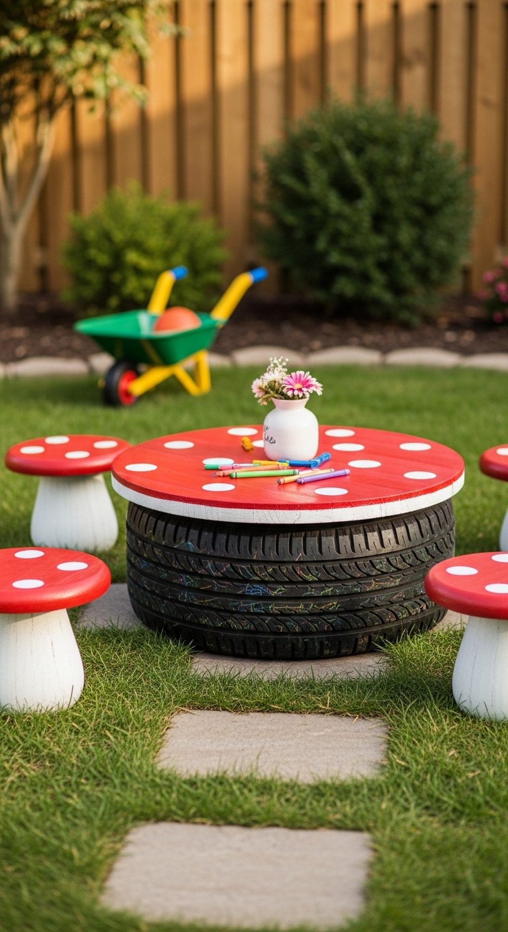 Tire Mushroom Table And Stools Kids Corner