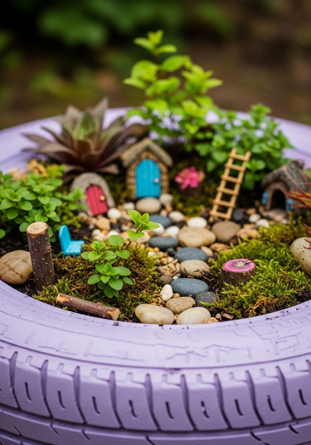 Tire Planter Fairy Garden Scene