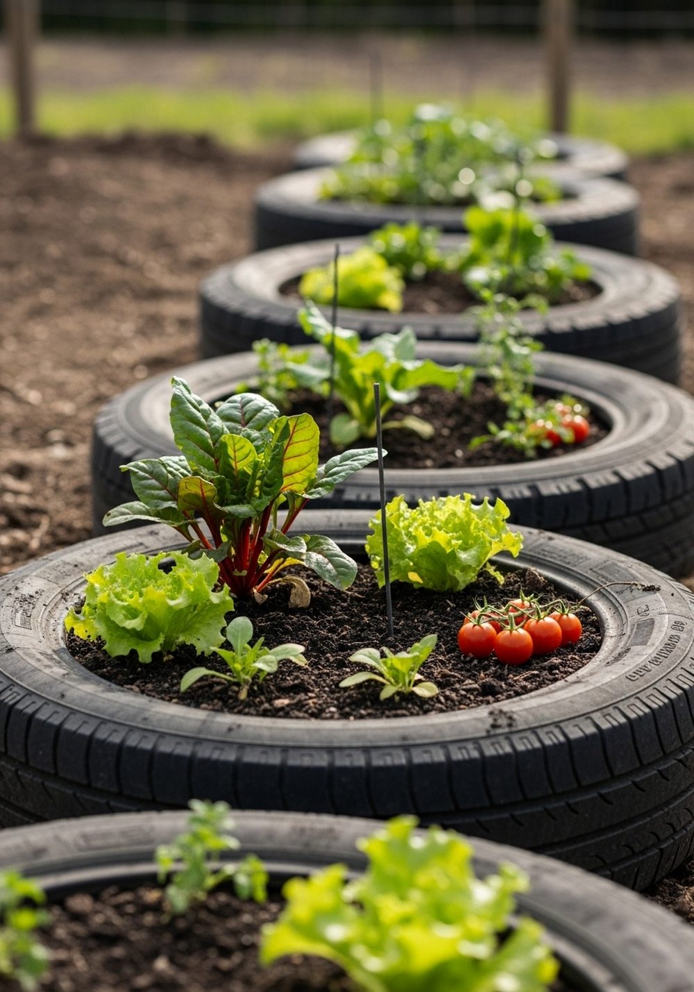 Tire Planter Vegetable Patch In A Sunny Spot