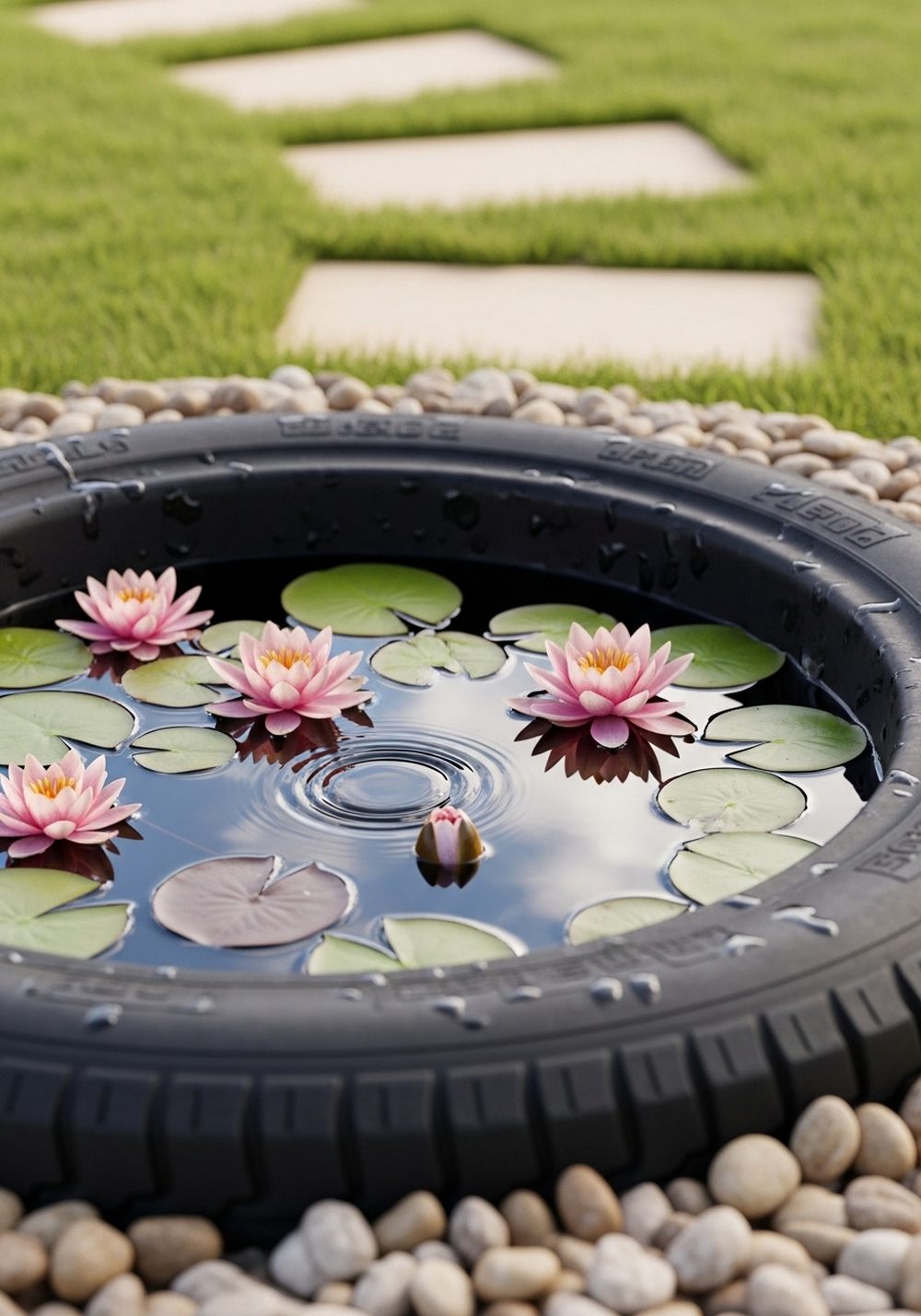 Tire Pond With Floating Blooms