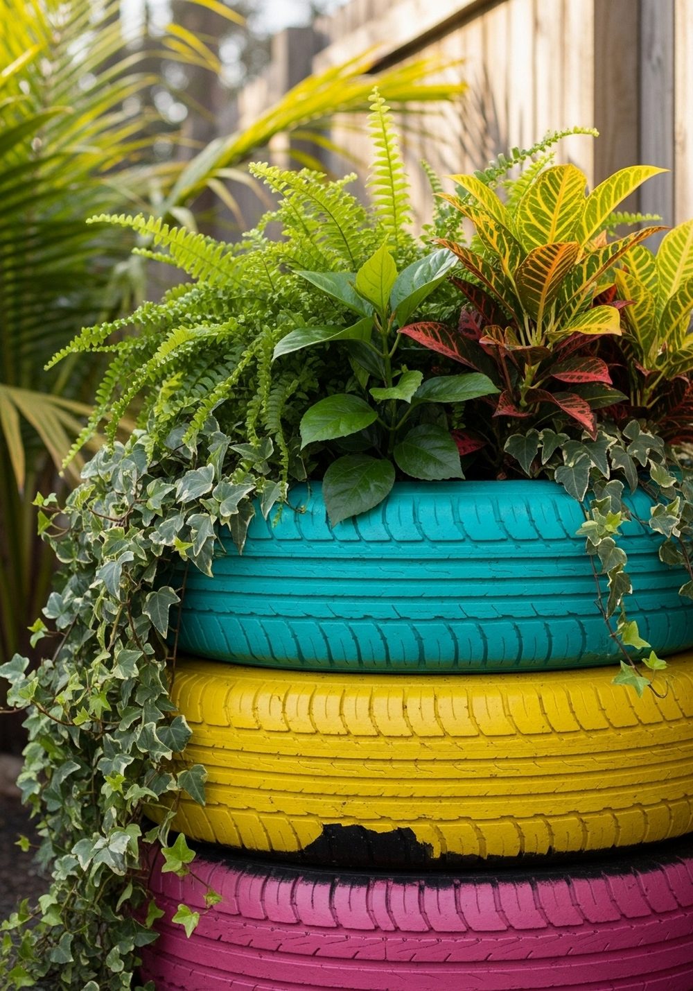 Tropical Color-Blocked Tire Planters