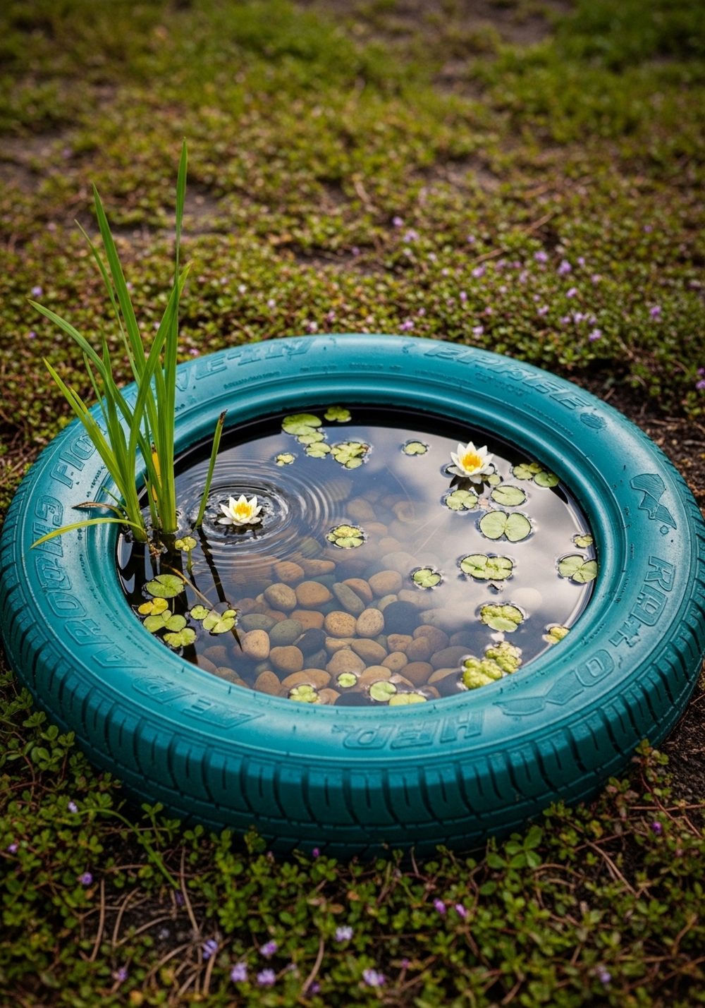 Turn A Tire Into A Mini Pond Feature