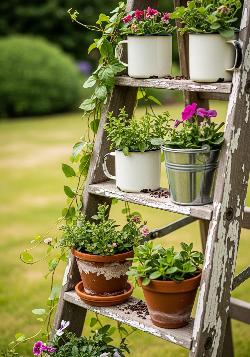 Turn A Vintage Ladder Into A Plant Shelf