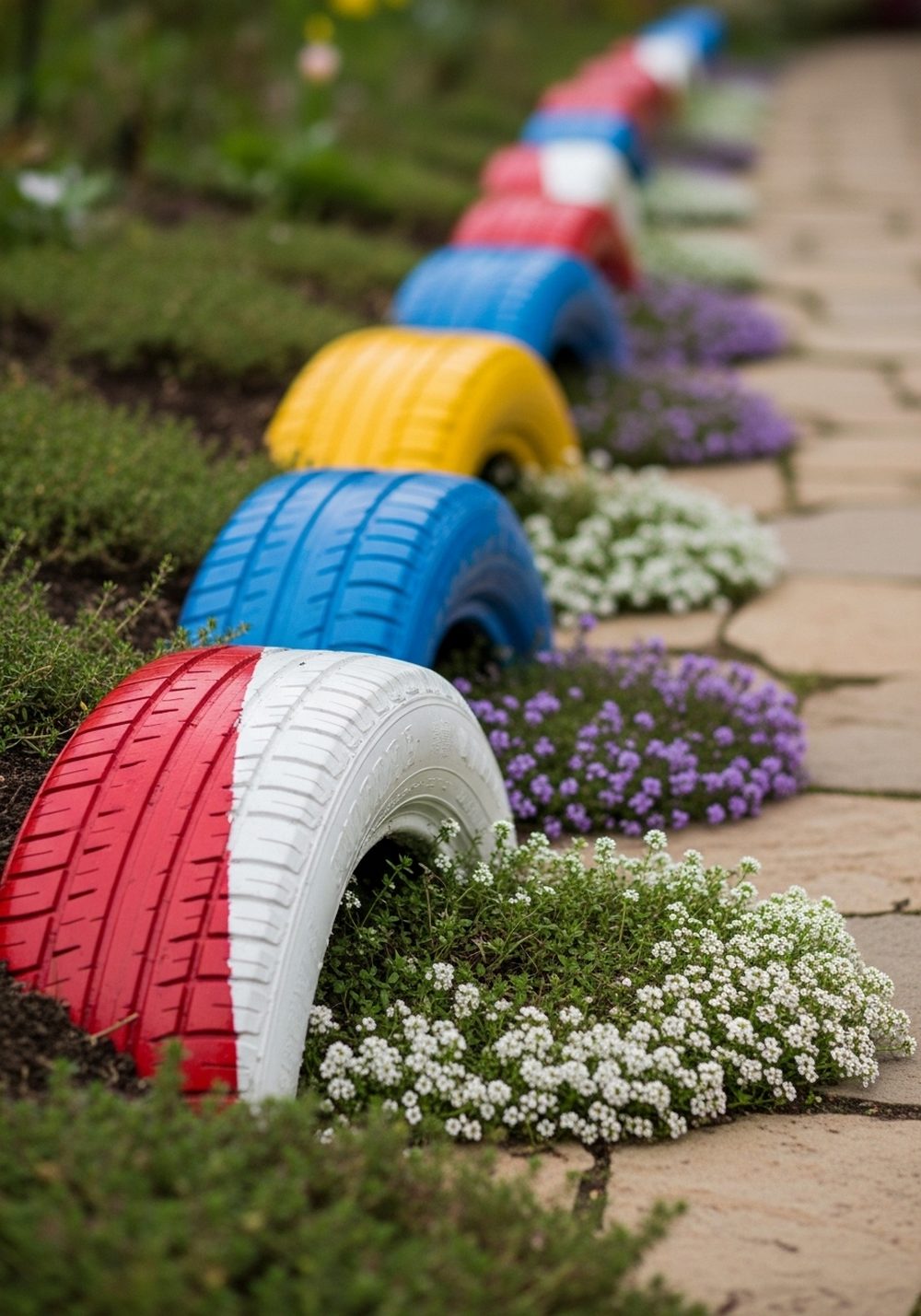 Two-Tone Tire Planter Pathway Edging