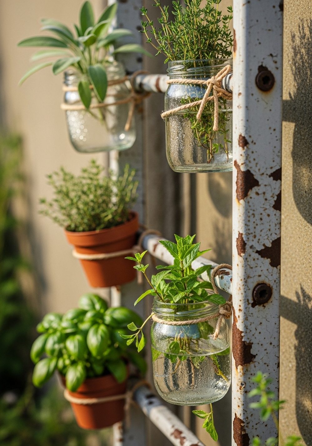 Upcycled Bed Ladder Herb Rail