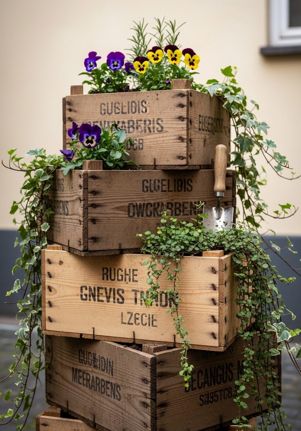 Upcycled Wooden Crate Planter Stack