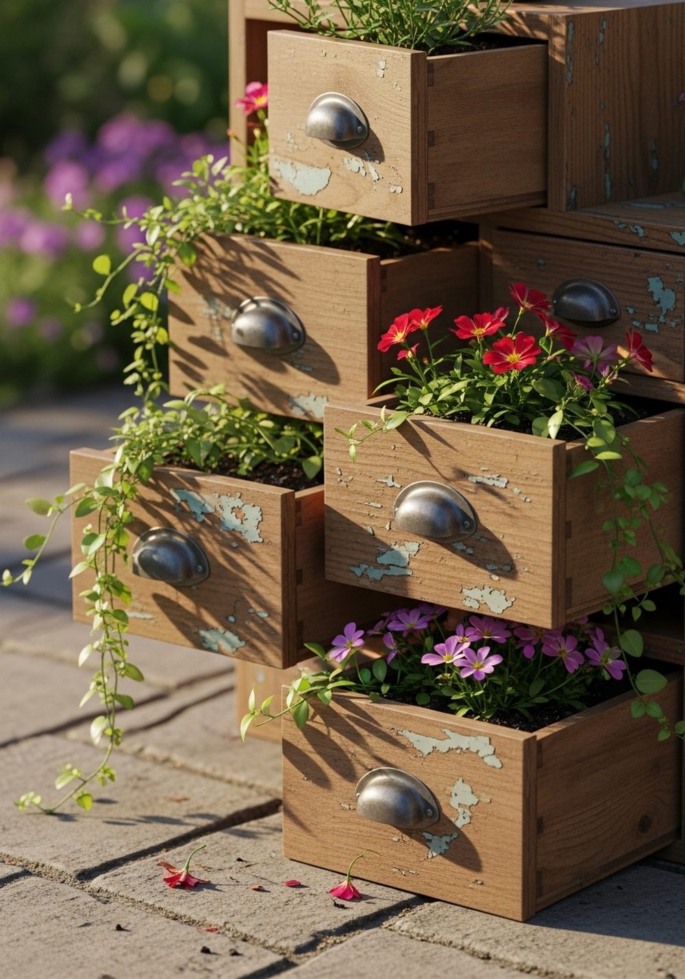 Upcycled Wooden Drawer Planter Stack