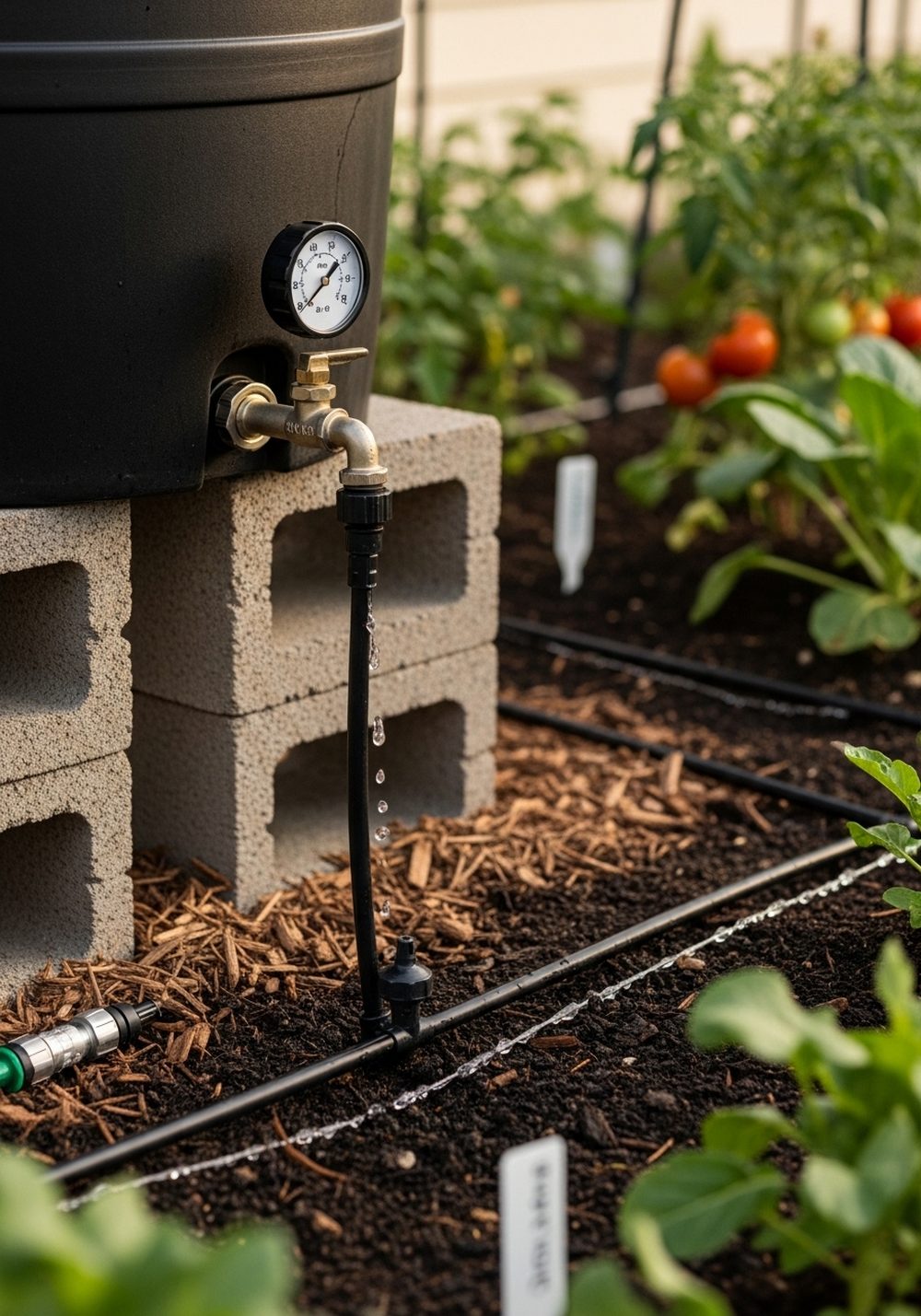Use A Rain Barrel To Feed Drip Irrigation Beds